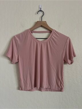 Popflex Cropped Back Cutout Crewneck Tee T-Shirt Small Pink Athleisure Active